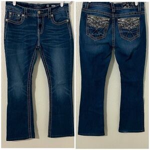 MISS ME Women’s Embellished Back Pockets Dark Wash Boot Cut Jeans 30 x 34 EUC